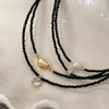 Black Spinel Pearl Collarbone Chain Simple Retro Necklace Women's Light Luxury Niche Beaded Choker Neck Chain Accessories