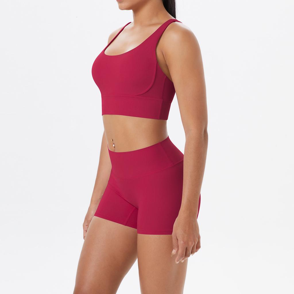 Nude Brushed Cross Back Bra, Casual Sports, Hip Lifting Shorts, Fitness Yoga Suit Two-piece Set