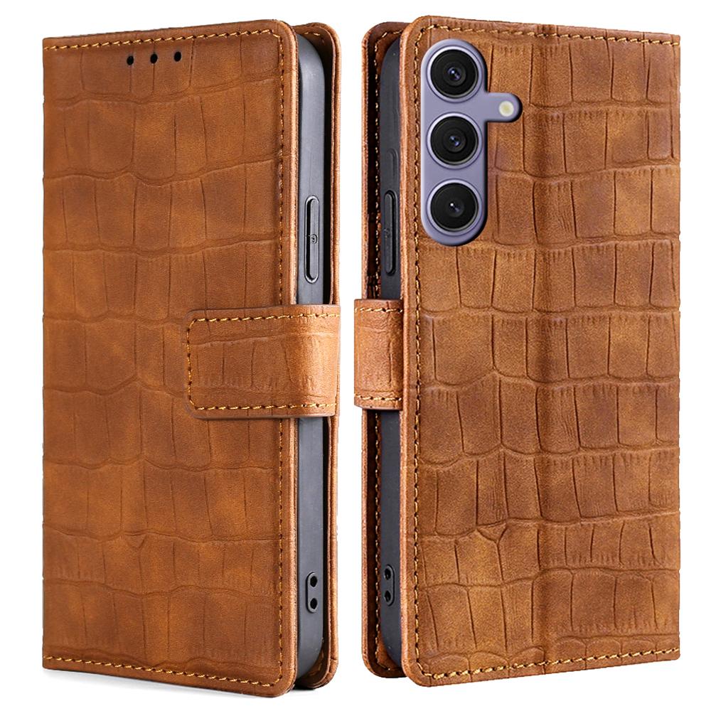 

For Samsung Galaxy S24+ Wallet Case Crocodile Texture Leather Phone Cover Brown