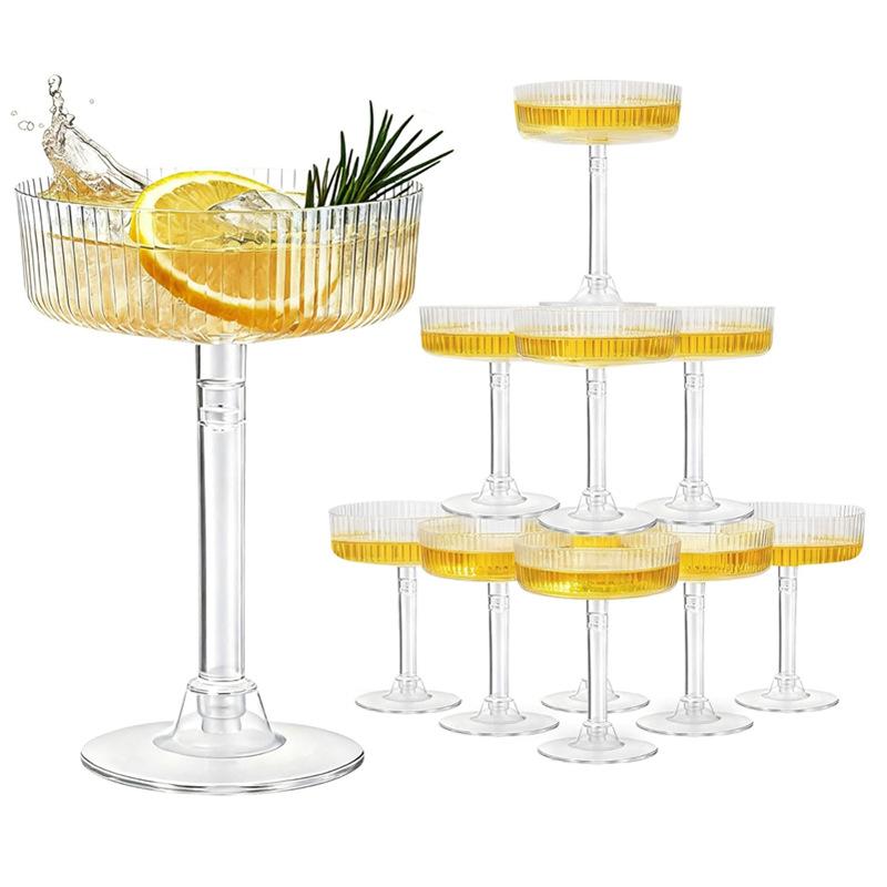 10Pcs Lightweight Transparent Plastic Martini Glasses Dessert Cups Toasting Flutes for Wedding Cocktail Night Event