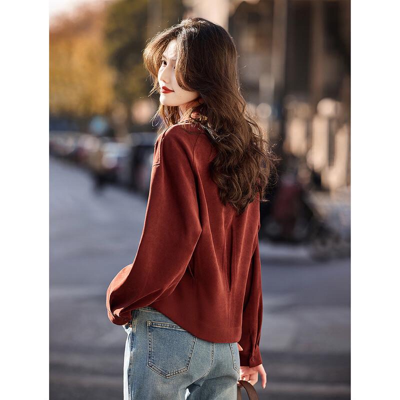 Women's French Retro Solid Long Sleeve Lapel Shirt