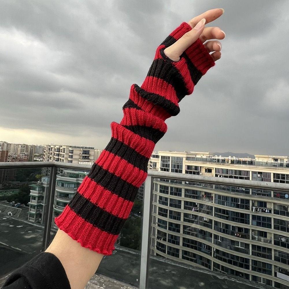 Long Long Fingerless Gloves Y2K Fingerless Arm Warmers Striped Knitted Arm Sleeves  Party