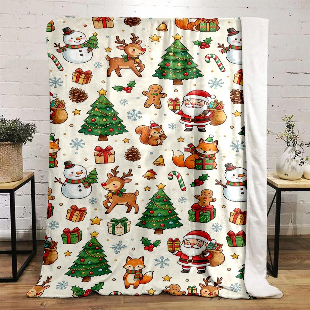 Christmas Pattern Warm Quiltwith Santa Claus Flannel Blanket for Bedroom, Living Room, Sofa, and Nap Sofas