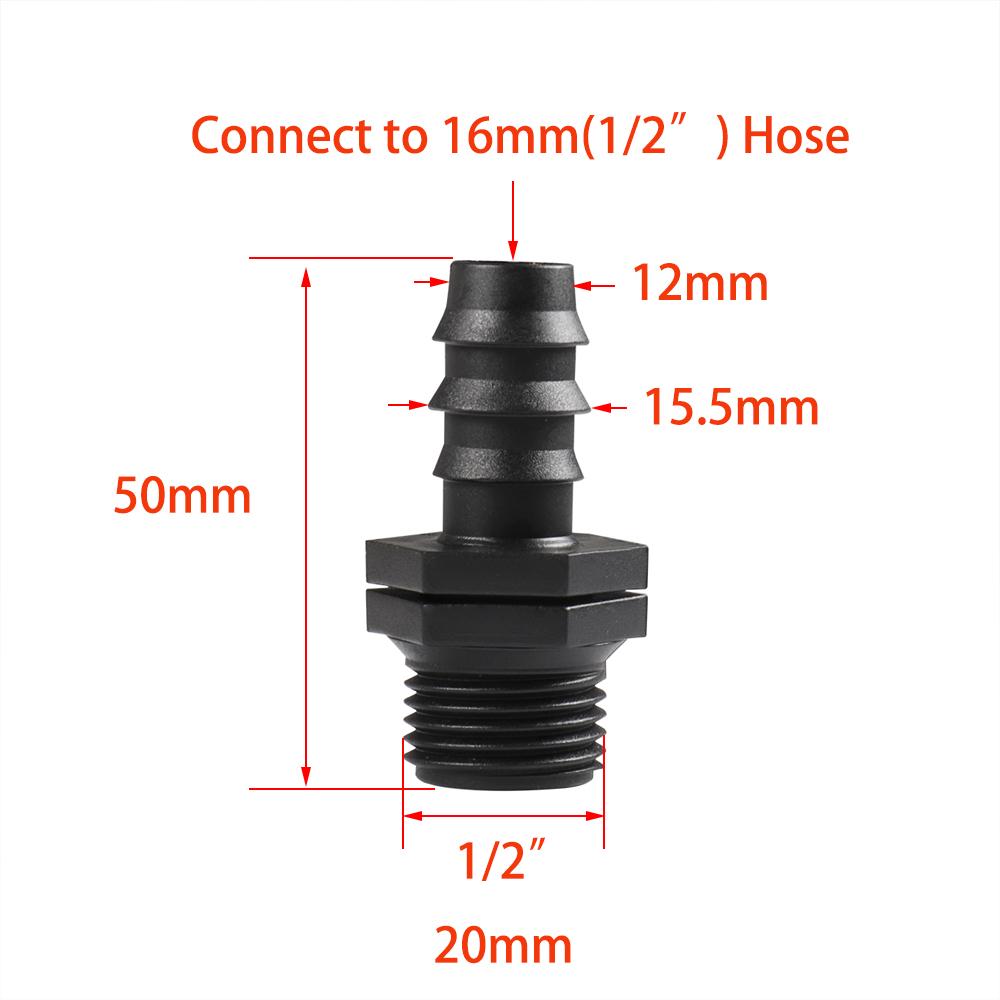 

1/2 3/4 наружная резьба для садового шланга 1/2 3/4 1 дюйм штуцер для соединения 16 мм 20 мм 25 мм пластиковый шланговый фитинг для поливной трубы