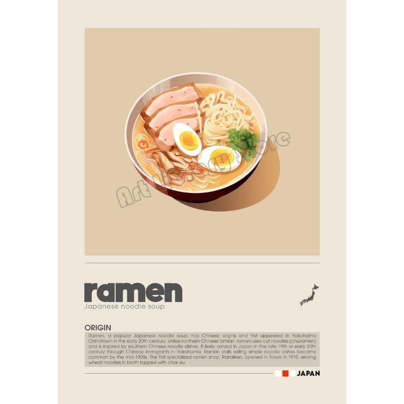 Manga Style Cartoon Food Kitchens Accessories Poster Sushi Pizza Tacos Ramen Foods Wall Art Pictures Canvas Painting Home Decor