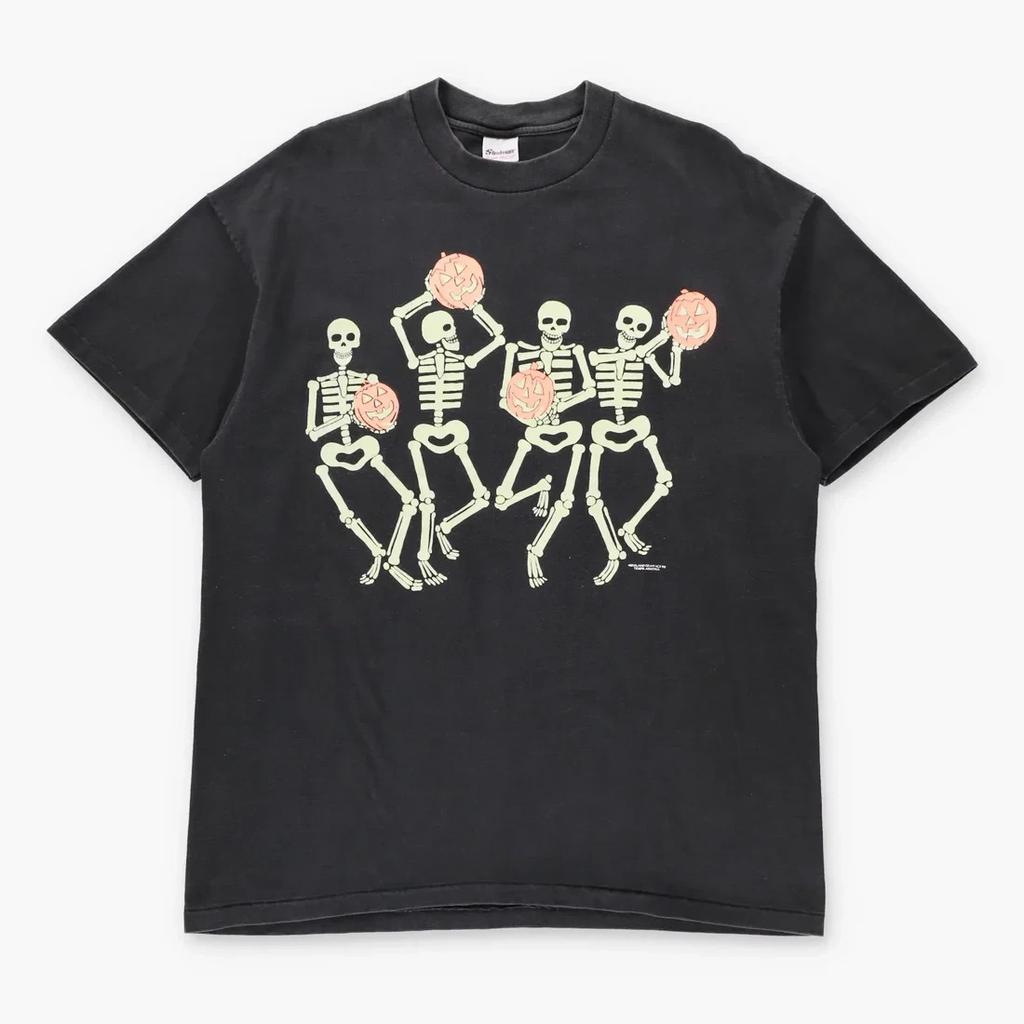 Vintage Glow-In-The-Dark Halloween 90s Skeletons STEDMAN T-Shirt USA Made (XL)