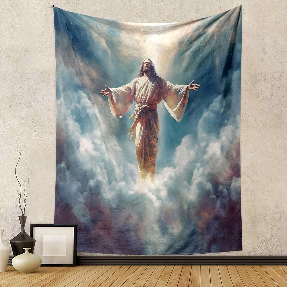 "Ascension of Jesus Among the Clouds" Patterned Tapestry Decorative Wall Hanging, Home Bedroom Living Room Decor