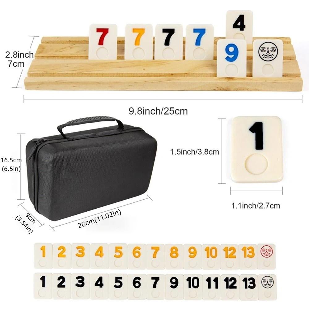 106Pcs Board Games Wooden Rummikub Game 106 Tiles Travel Set Rummy Tiles Portable Case Classic Board Game Multi-Player Game