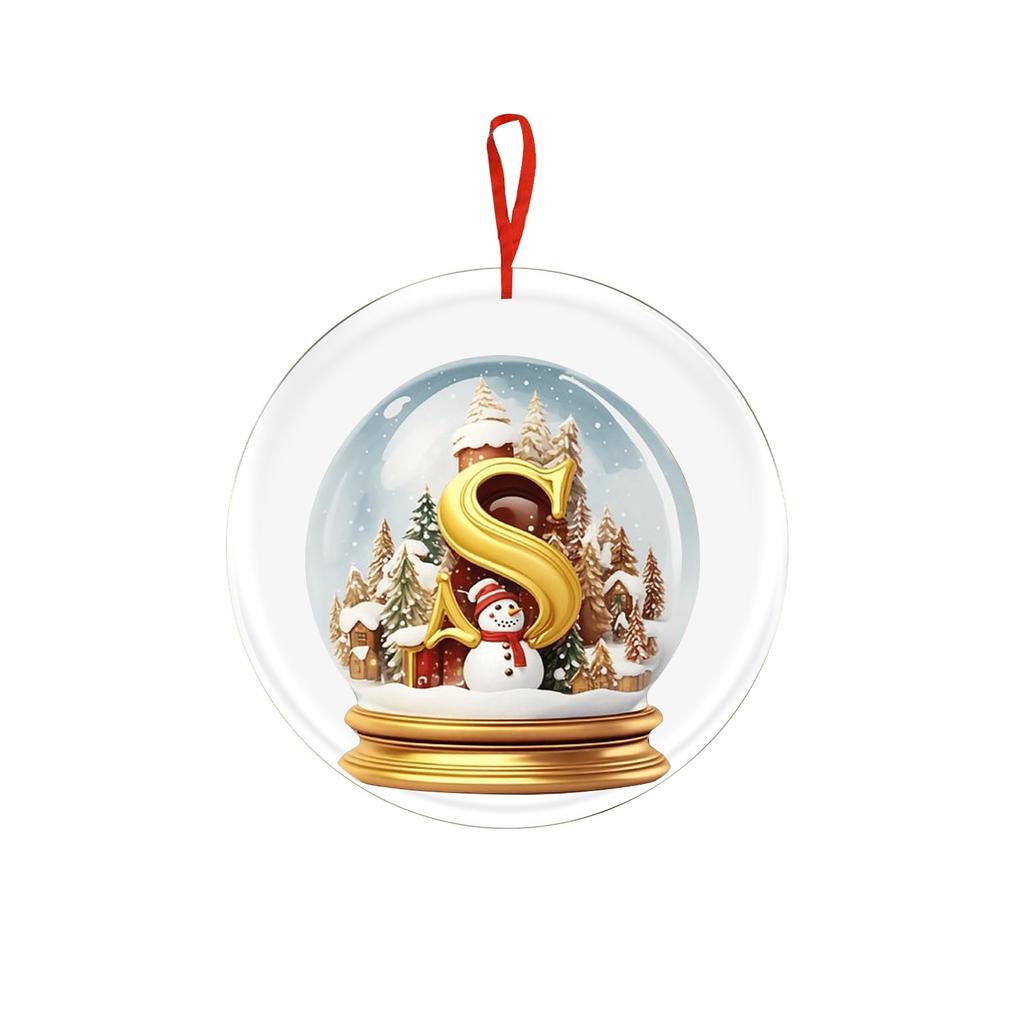 Christmas Ornament 2D 26 Letters Yellow Crystal Ball Acrylic Snowman Scene Festive Car Tree Hanging Decor Accessory