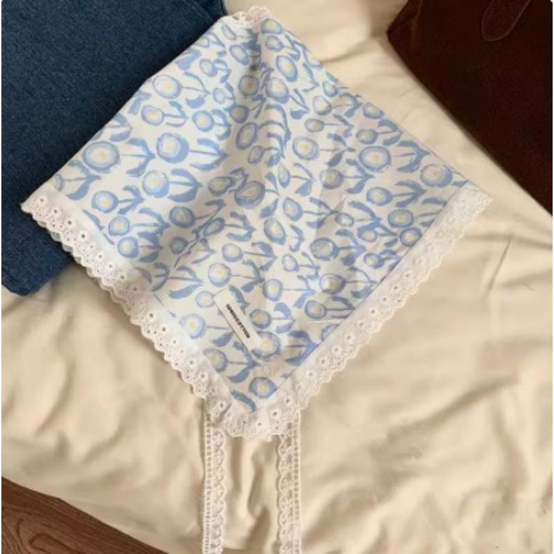 

Белый тканый кружевной шарф для волос с цветочным принтом, женский ретро треугольный платок, шляпа, повязка на голову для фотосессии, аксессуары для волос w