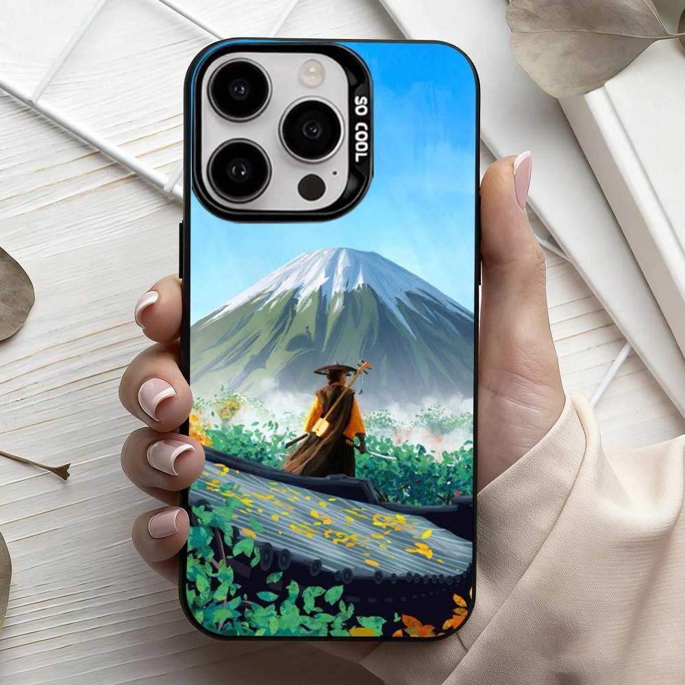 Game G-Ghost Of Y-Yotei  Phone Case For iPhone17,16,15,14,13,12,11 Plus,Pro Max Black Candy Silver Plated Cover