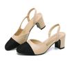 In Stock French Coco Style Soft Leather Color Block Low Cut Sandals - Women's Spring Mid and Thick Flat Heels