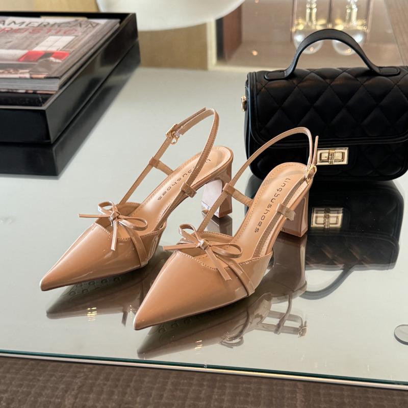 2025 Summer New Arrival Sweet Elegant Sandal Women Bow High Heels Pointed Toe Women's Sandals Metal Buckle Trim Sandal
