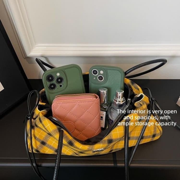 Plaid drawstring armpit bag women's shoulder bag