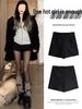 Women's Black Fleece-Lined High-Waisted Bootcut Shorts – Autumn/Winter Casual Petite Fit