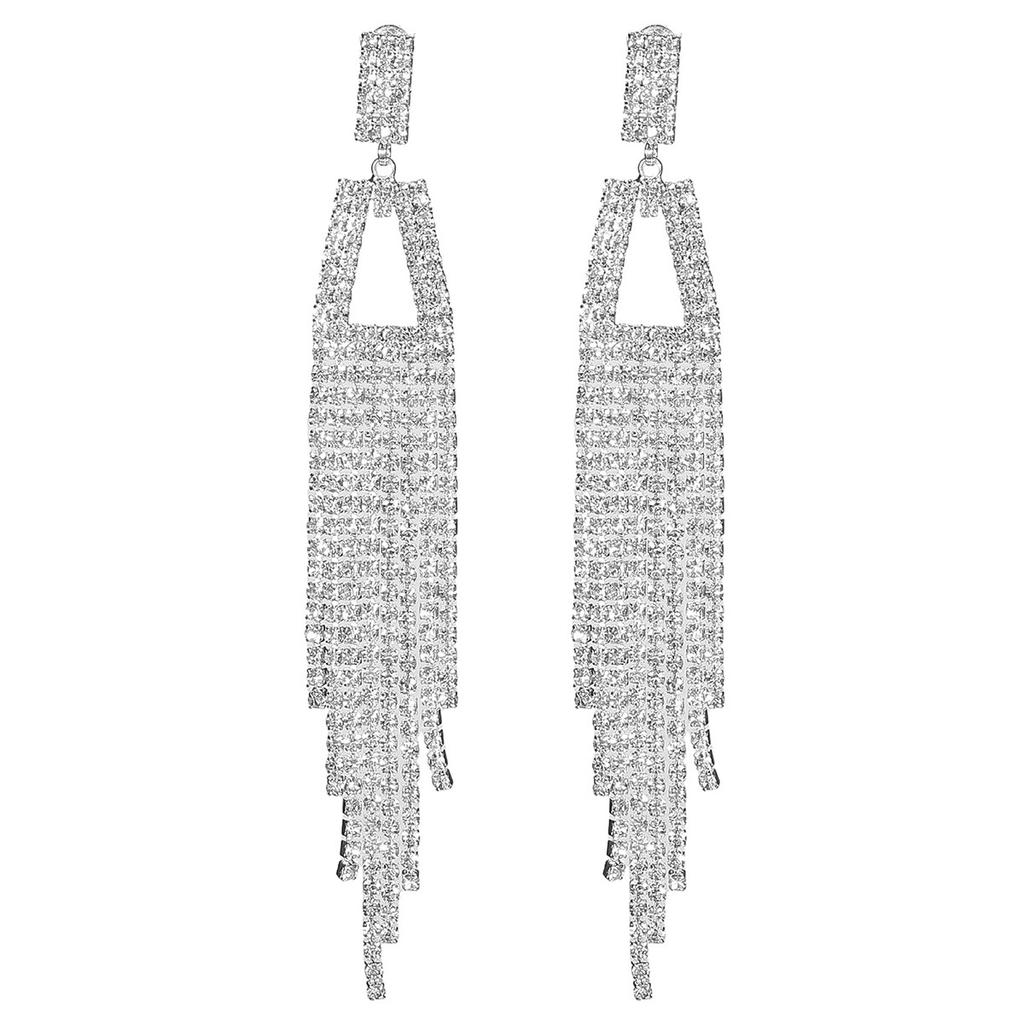Luxury Super Flash Full Diamond Long Fringed Earrings