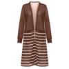 Ladies Fashion Casual Stripe  Loose Print Long Sleeve Long Cardigan Coat