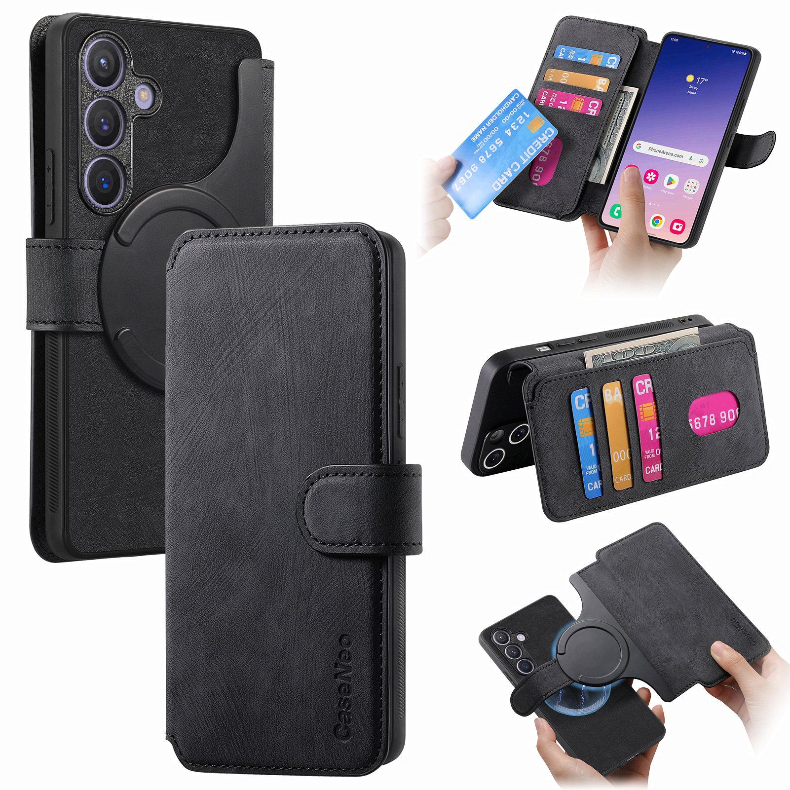 

For Samsung Galaxy S24 Magnetic Case CASENEO Detachable Leather Phone Wallet Cover Black