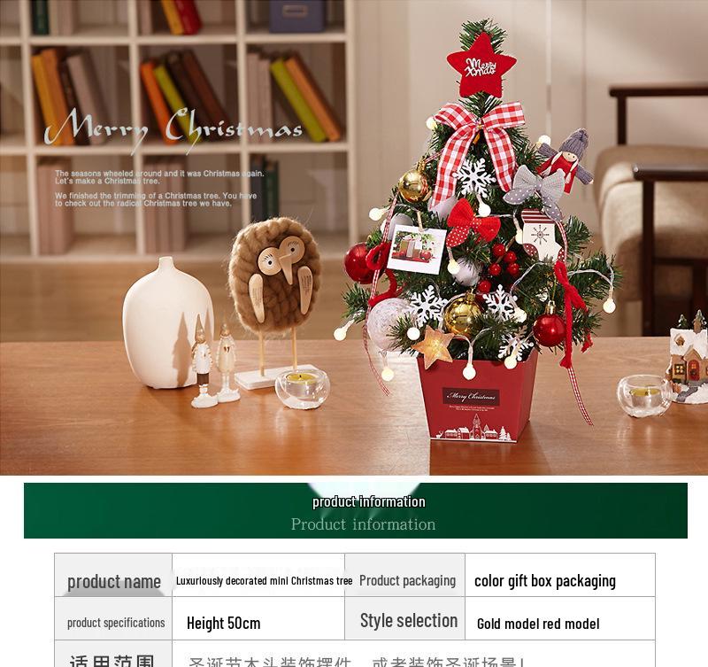 50cm Tabletop Christmas Tree with Lights - Gold & Red Ornament Set