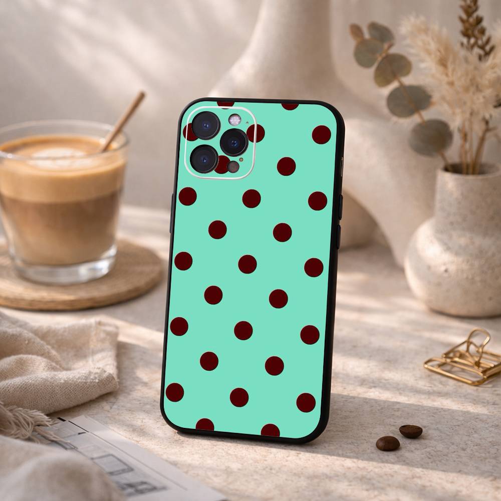 Ins Style P-Polka Dot Vintage Phone Case For iPhone17 16 15 14 13 12 11 Pro Max Plus,5G Soft Black Case