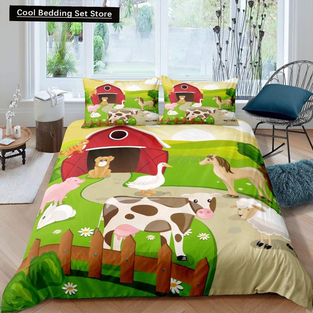 Kids Cartoon Animal Zebra Giraffe Fox Kangaroo King Queen Duvet Cover Boy Girl Rabbit Wildlife Bedding Set Polyester Quilt Cover