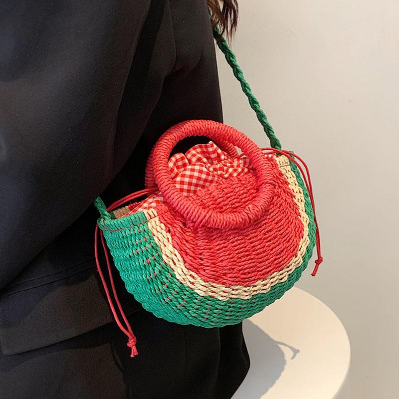 

Cute Watermelon Straw Bag Candy Color Woven Bags for Women Handbag Fruit Kiwifruit Beach Bag Bohemian Crochet Travel Bags Clutch