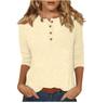 Women's Long Sleeve Round Neck Button Detail Blouse Solid Color Casual Top