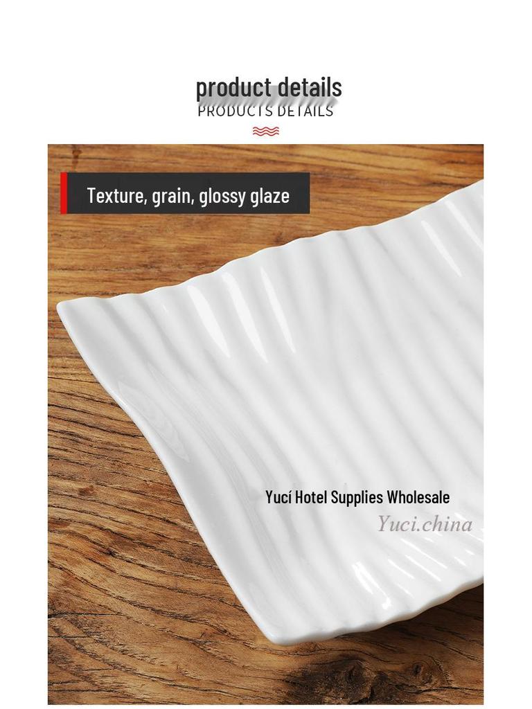 Ceramic Pure White Irregular Wok Pan Fish Plate - Cold & Hot Dish Oven Safe.