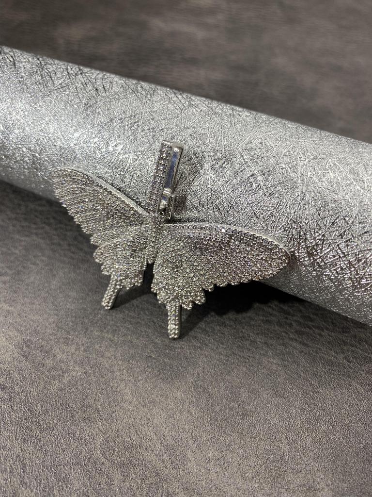 Hip Hop New Zircon Butterfly Pendant Fashion Silver Butterfly Pendant Sweater Chain