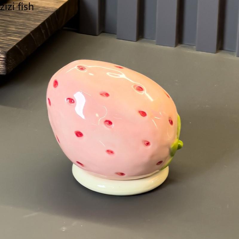 Strawberry Fruit Plate Ceramic Dessert Bowl Decorative Plate Snack Bowl Pastry Plates Toothpick Holder Fruit Fork Storage Jar