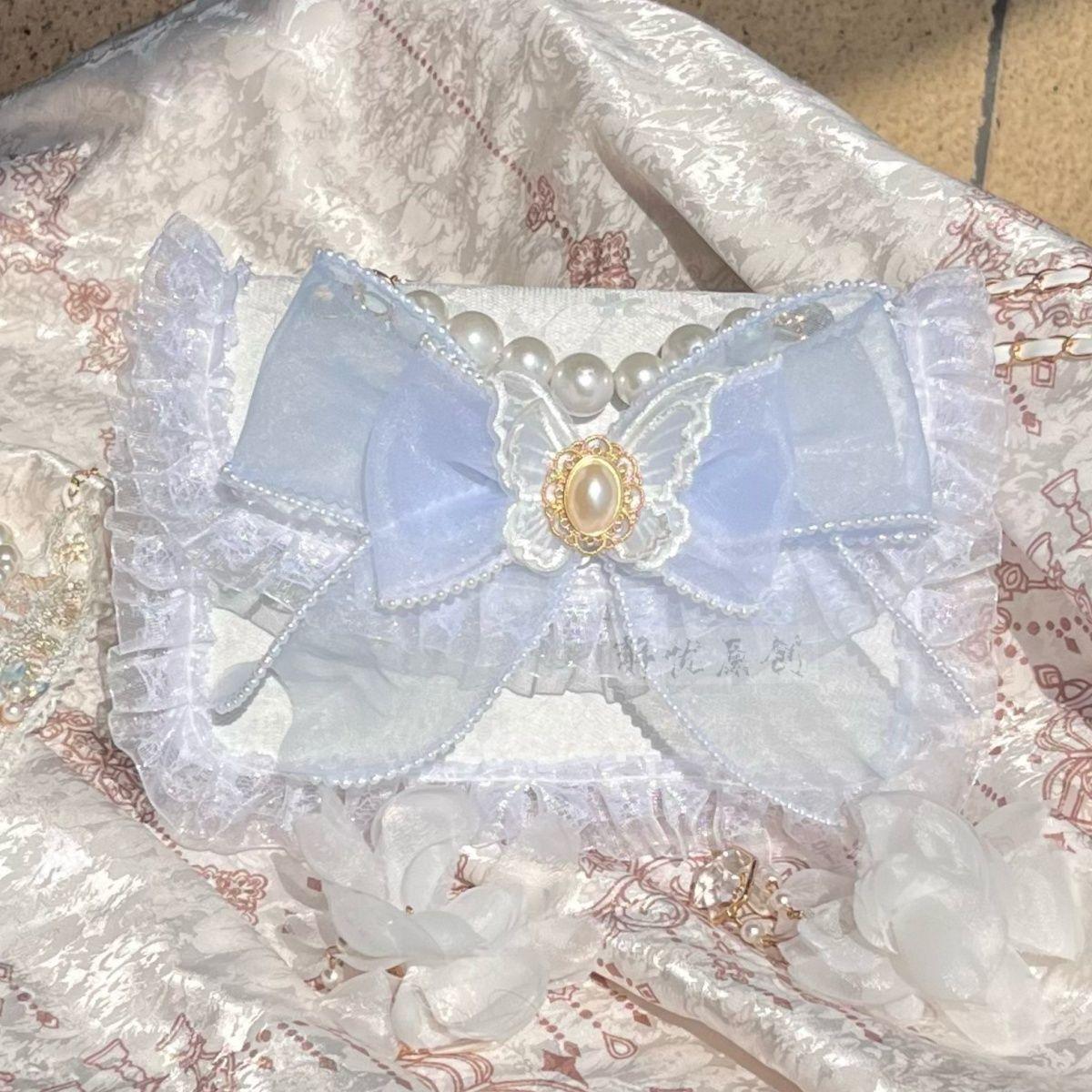 

Модная кружевная розовая женская сумка на плечо, милая милая Лолита с бантом, оригинальная элегантная модная сумка с бисером, изысканная женская сумка под подмышками 19.5X13X5.5cm светло-синий