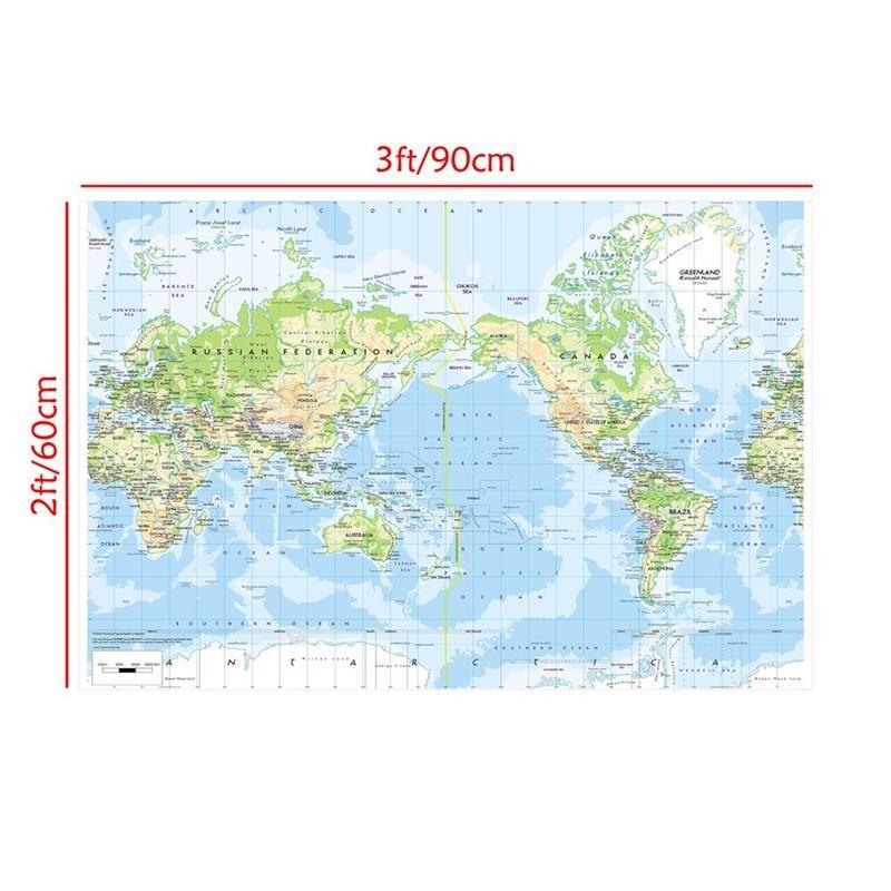 World Map-Geographical Map with Cities,Indoor/Outdoor,Backdrop,Wall Art Poster ,Learning Teaching Supplies,Travel Supplies