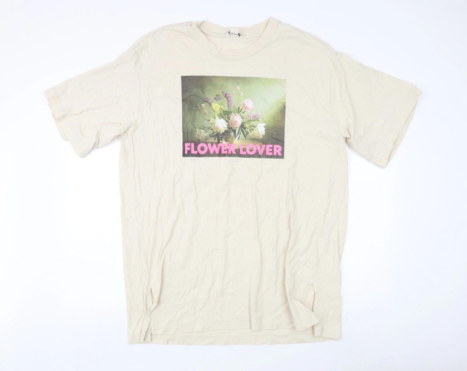Monki Women Beige Graphic T-Shirt L Casual S