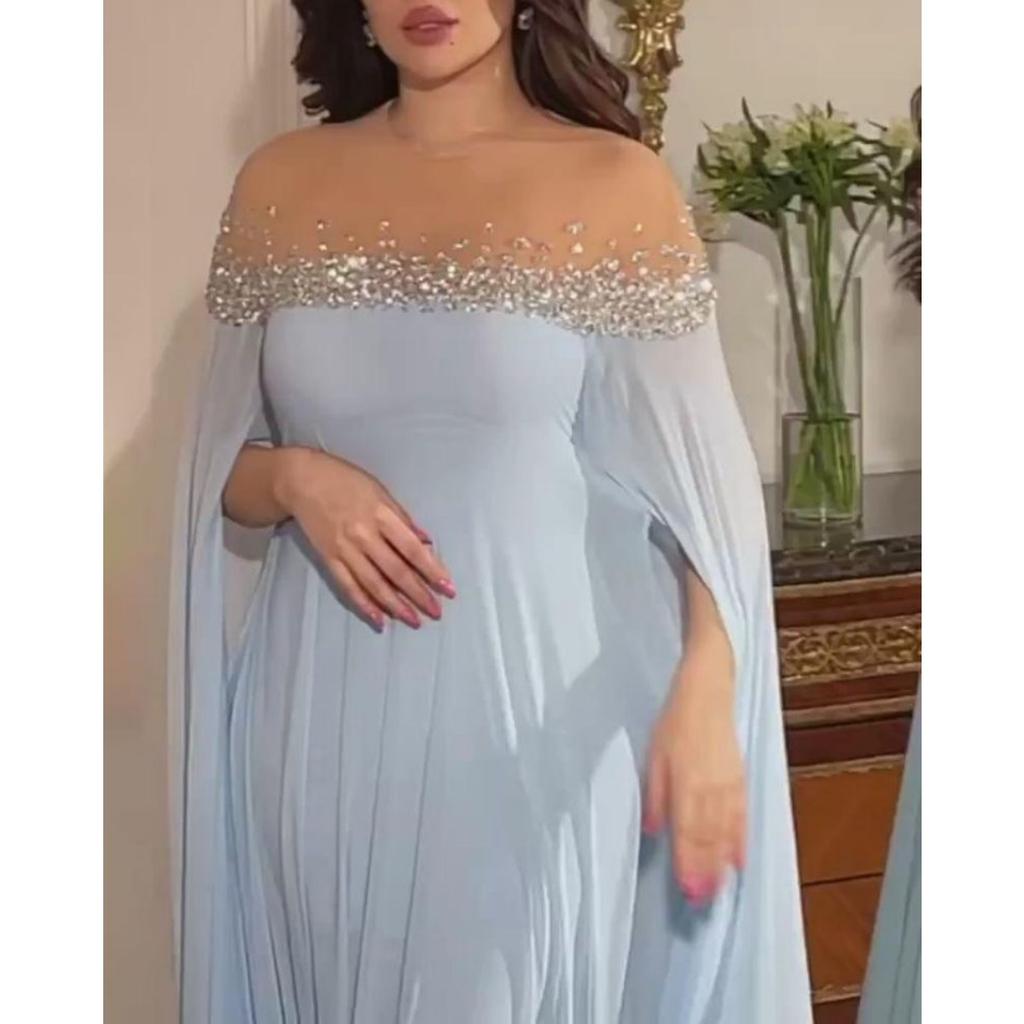 Spring Summer New Sexy High Waist Hot Drill Pearl Chiffon Banquet Evening Dress for Women European American Party