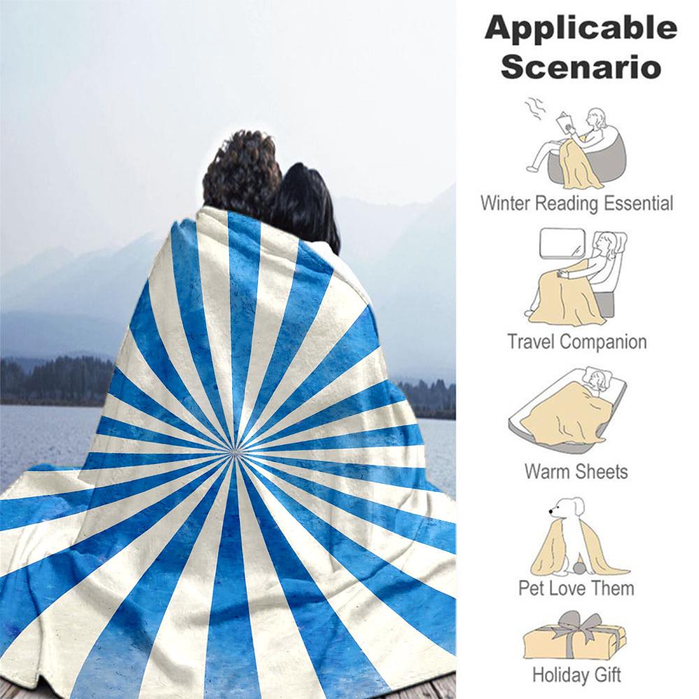 1PC Blue Stripes SunburstOutdoor Flannel Blanket - Soft Plush Decor for Picnics, camping, Bedroom, Playroom, Office, or Lunch Break 1299A