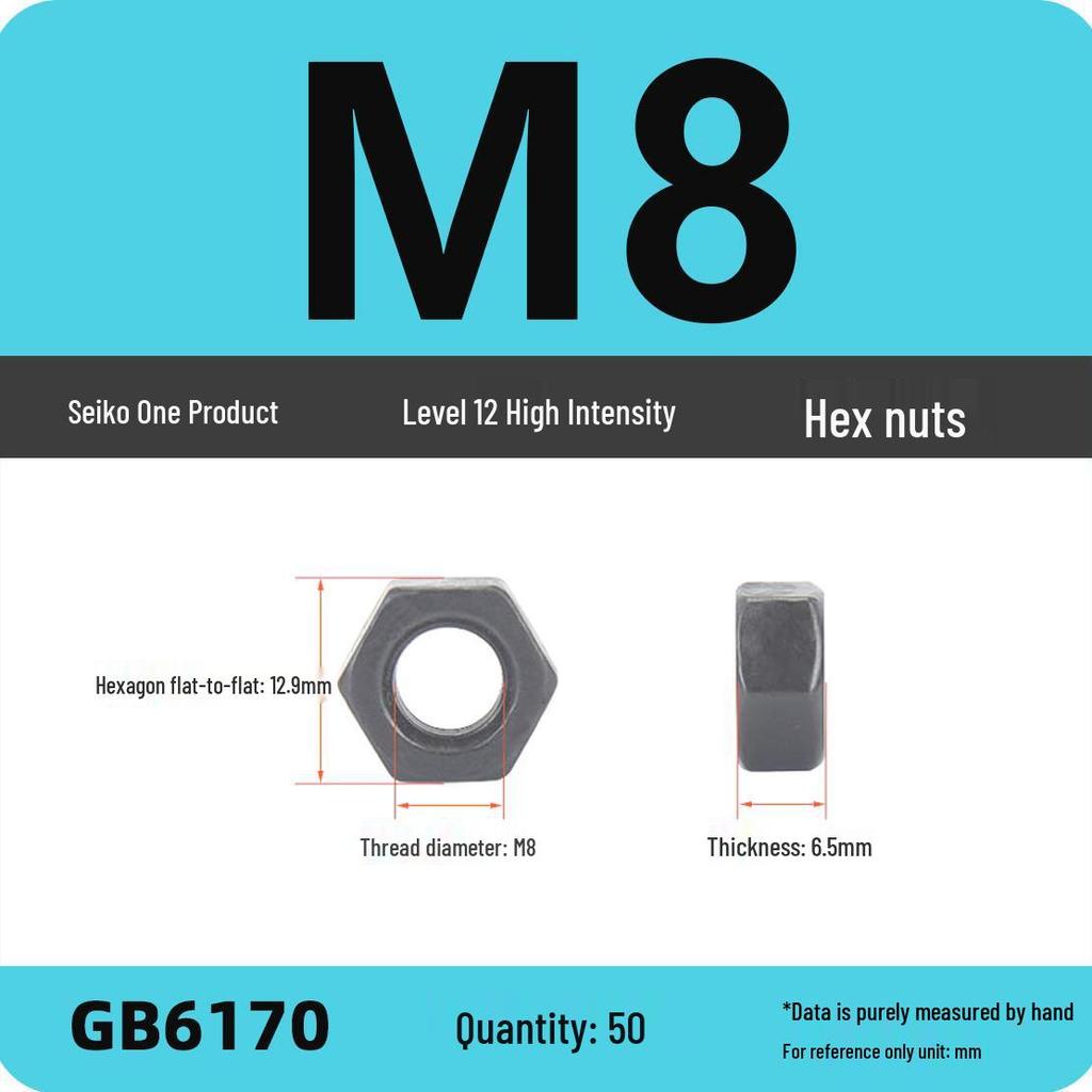 Black Galvanized Nickel-Plated Iron Hex Nut Screw Cap, GB Grades 4.8/8.8/12.9, Sizes M4/M5/M6/M8