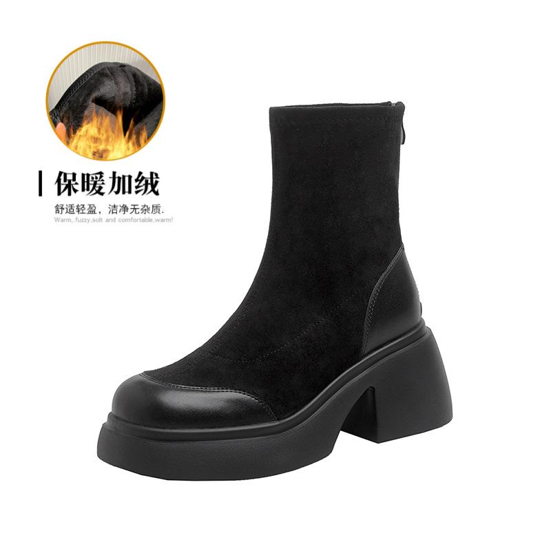 Bottes élastiques à talon épais rétro, bottes fines, bottes Martin à semelle épaisse, bottes courtes, nouvelles bottes courtes à talon haut pour femmes, bottes chaussettes d'automne