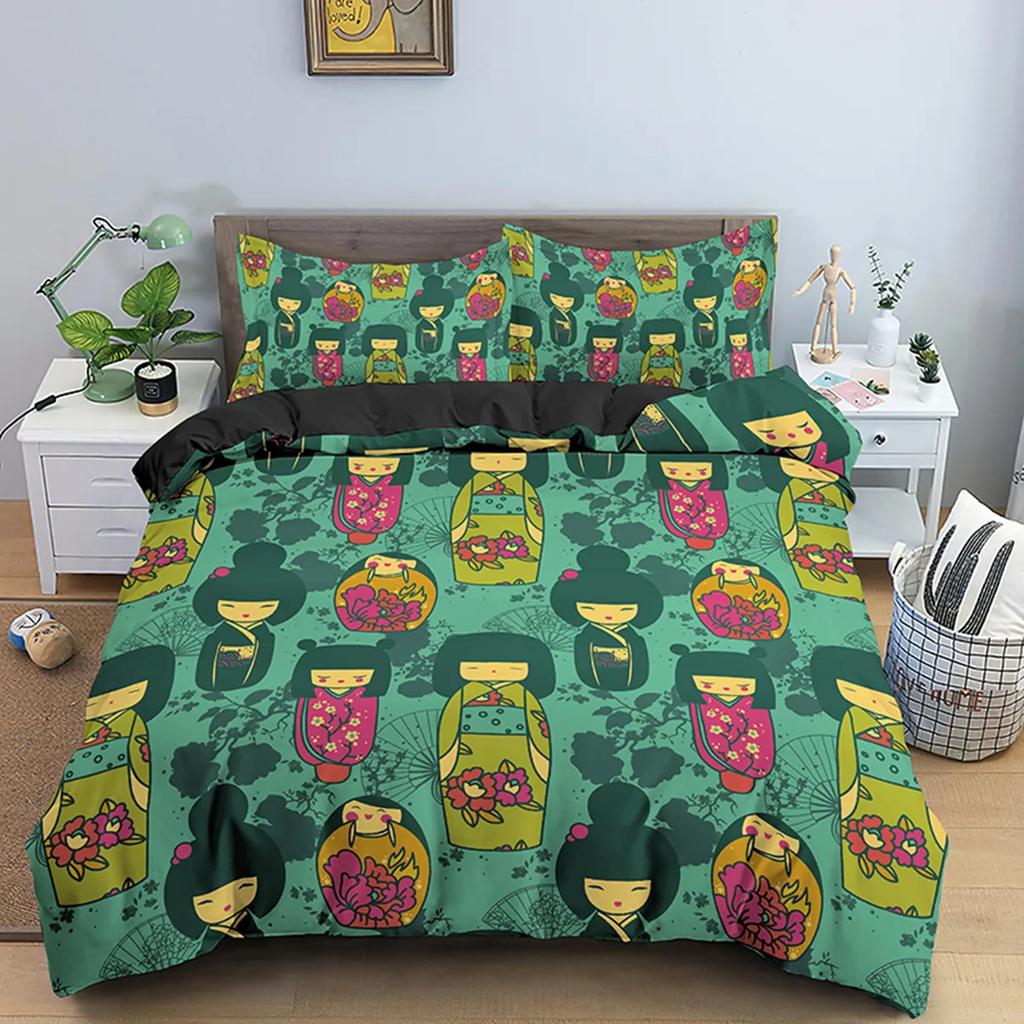 Japanese Good Luck Doll Printed Duvet Cover Cartoon Lucky Cat For Kids Girls Women Fan White Quilt Cover Bedroom Decorations