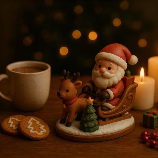 Santa Claus Reindeer Sleigh Resin Figurine Handcrafted Christmas Tabletop Decor Holiday Gift for Family Friends