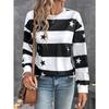 Women's Elegant Striped Star Print Long-Sleeve T-Shirt - Non- Blouse-Compatible Top Suitable for Seasons