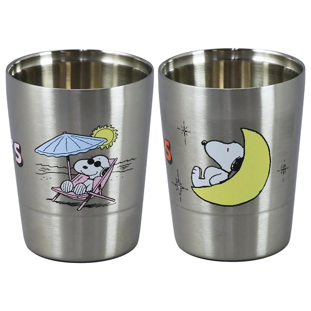 PEANUTS Snoopy Double-walled Tumbler Set (260ml) (Beach/Moon) Gift, Made In Japan (Body: China, Japanese Painting), Yamaka Shoten SN1800-865