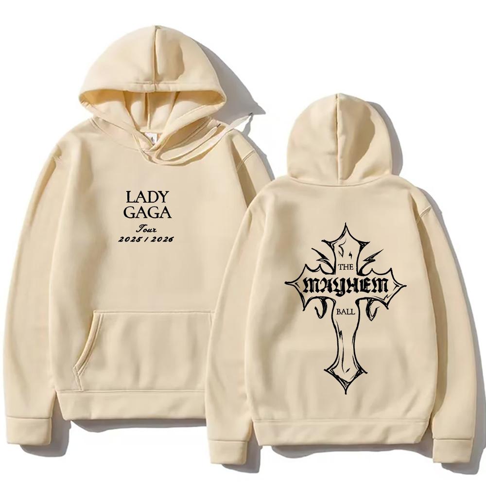 Lady Gaga Fashion Hoodies Lady Gaga MAYHEM Cross Cutoff Print Sweatshirt Fall Retro With Hooded Clothing Unisex Loose Streetwear