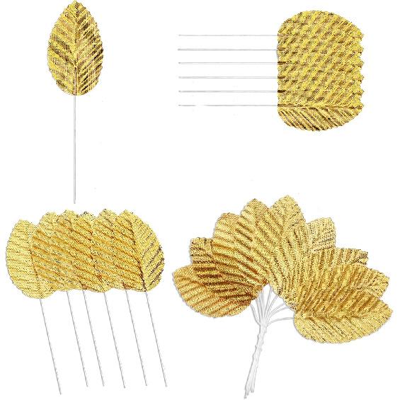 200 штук Золотые Искусственные Листья Золотые Листья со Стеблями Шелковые Листья Поделки Листья Искусственные На Проволоке Одиночный Лист для Цветочного Букета Веночков DIY Свадебной Вечеринки