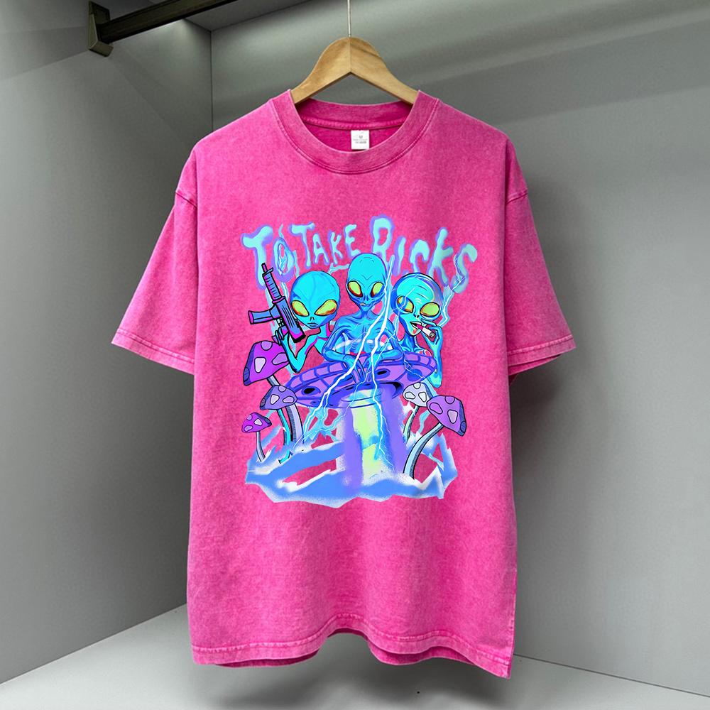 To Take Risks Funny Alien Ufo Letter Graphic Men Tops Fashion T Shirt Cotton Loose T-Shirt Casual O-Neck Clothes