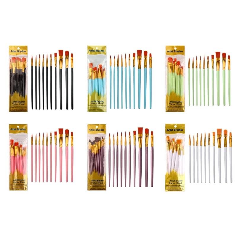 10 Pcs Painting Brushes With Comfortable Grip Drawing Supplies For Artists And Students