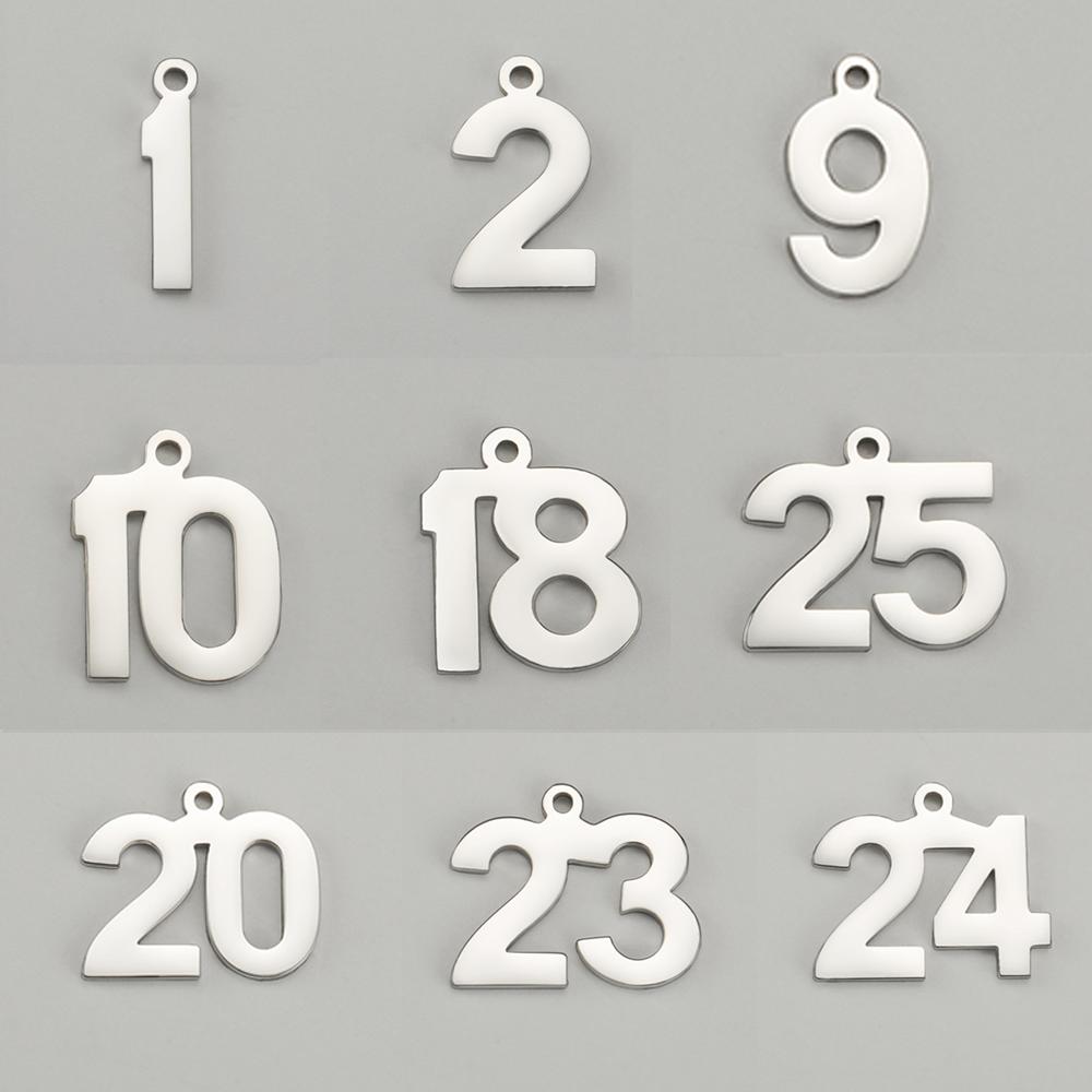 My Shape 1-25 Numbers Charms Stainless Steel Lucky Number Pendant for Necklace Bracelet Jewelry DIY Accessories Wholesale 10pcs