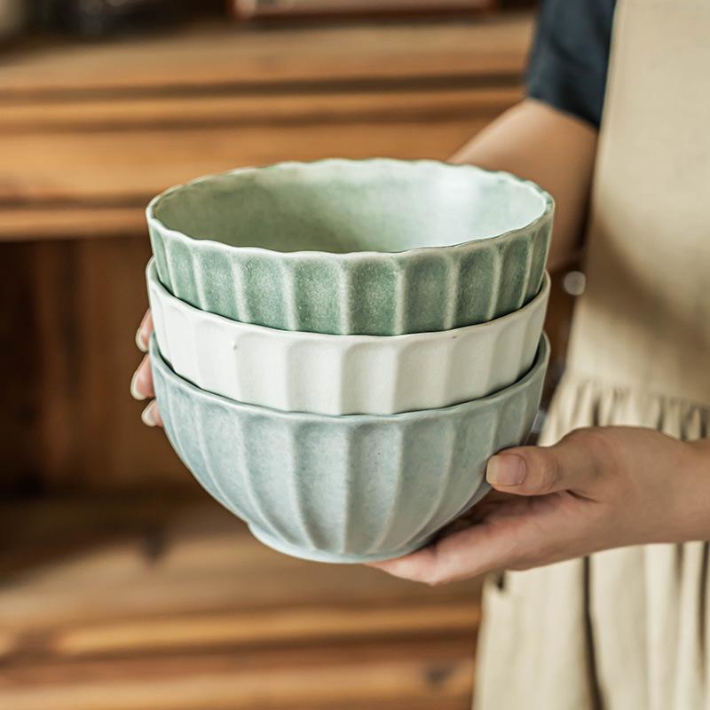 Japanese Vertical Ceramic Bowl Salad Bowl Household Large Bowl Vegetable Bowl Soup Noodle Bowl Restaurant Tableware Round Bowl