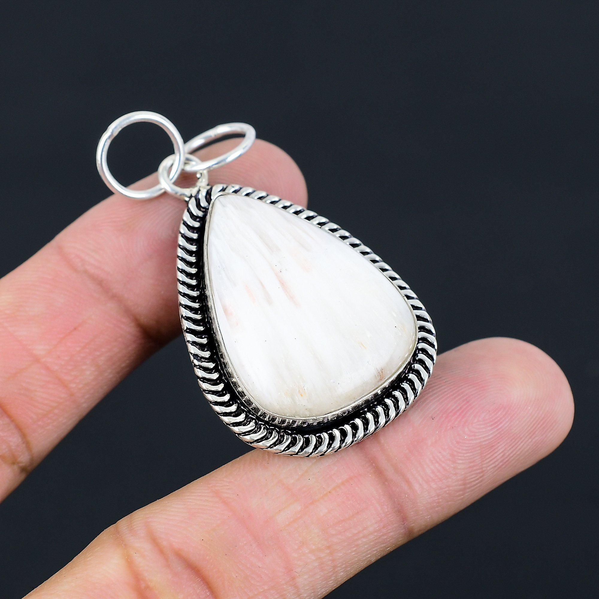 Daughters Day Deal Sterling Silver Scolecite Gemstone Engagement Pendant Jewelry