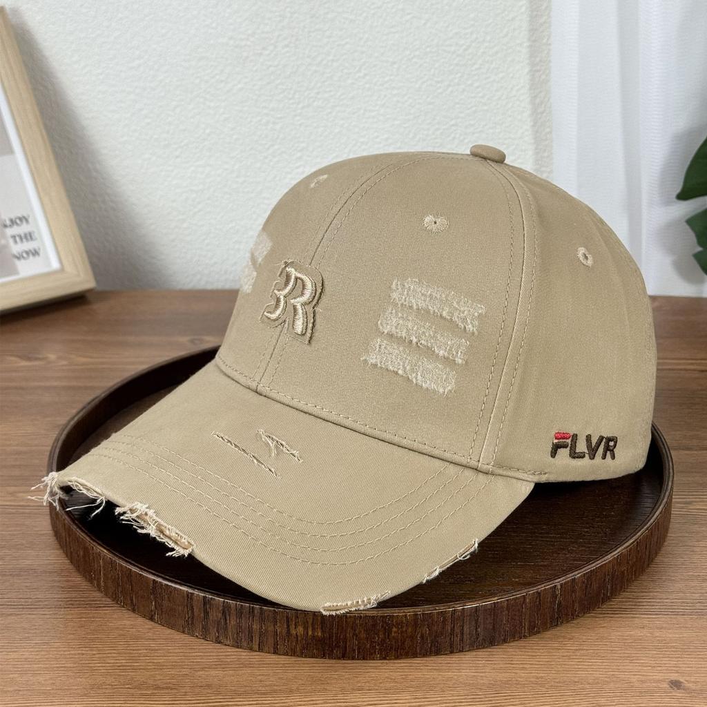 Fashion Hat new R standard ripped baseball cap children ins style retro pure cotton big head circumference versatile thin face cap men's leisure