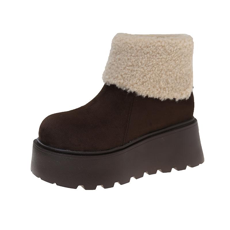 

Матовые лацканы два способа ношения пушистые сапоги из снежного хлопка 2025 зима новые на толстой подошве маффин на небольшом высоком каблуке короткие сапоги женские 40 коричневый